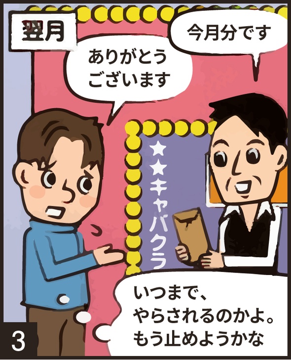 翌月から後輩が一人で、その飲食店に向かいますが、やはり内心は早く止めたい気持ちでいっぱいです